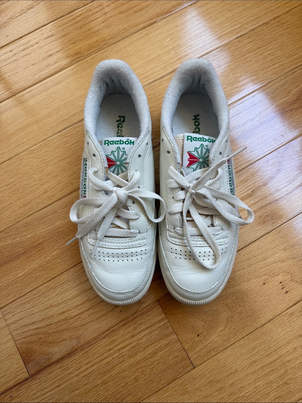 Reebok White Sneakers with Green Logo Accents